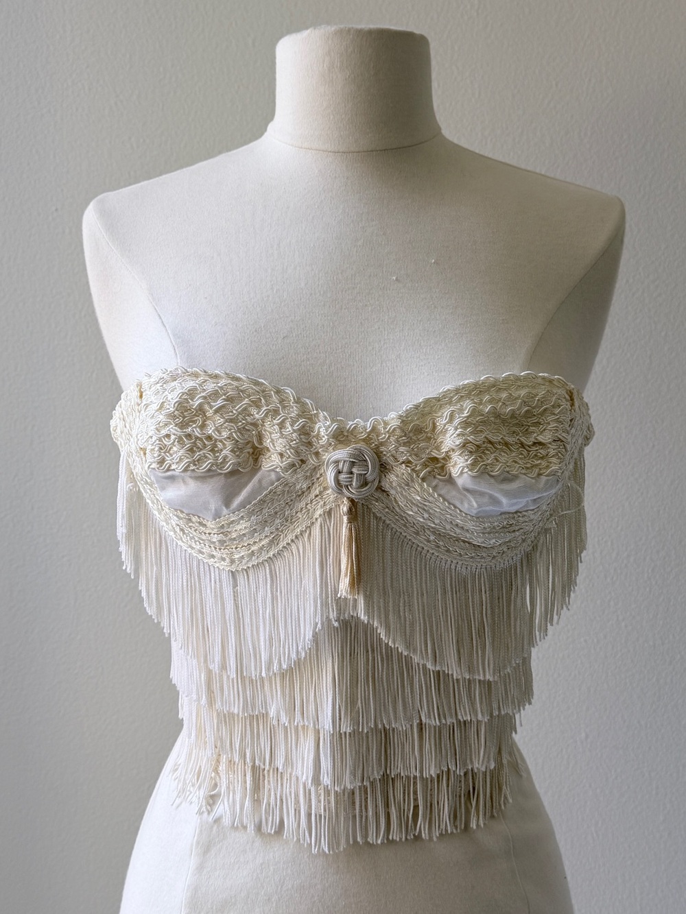 Vintage Cream Fringe Crochet Bustier Top - Picture 3 of 10